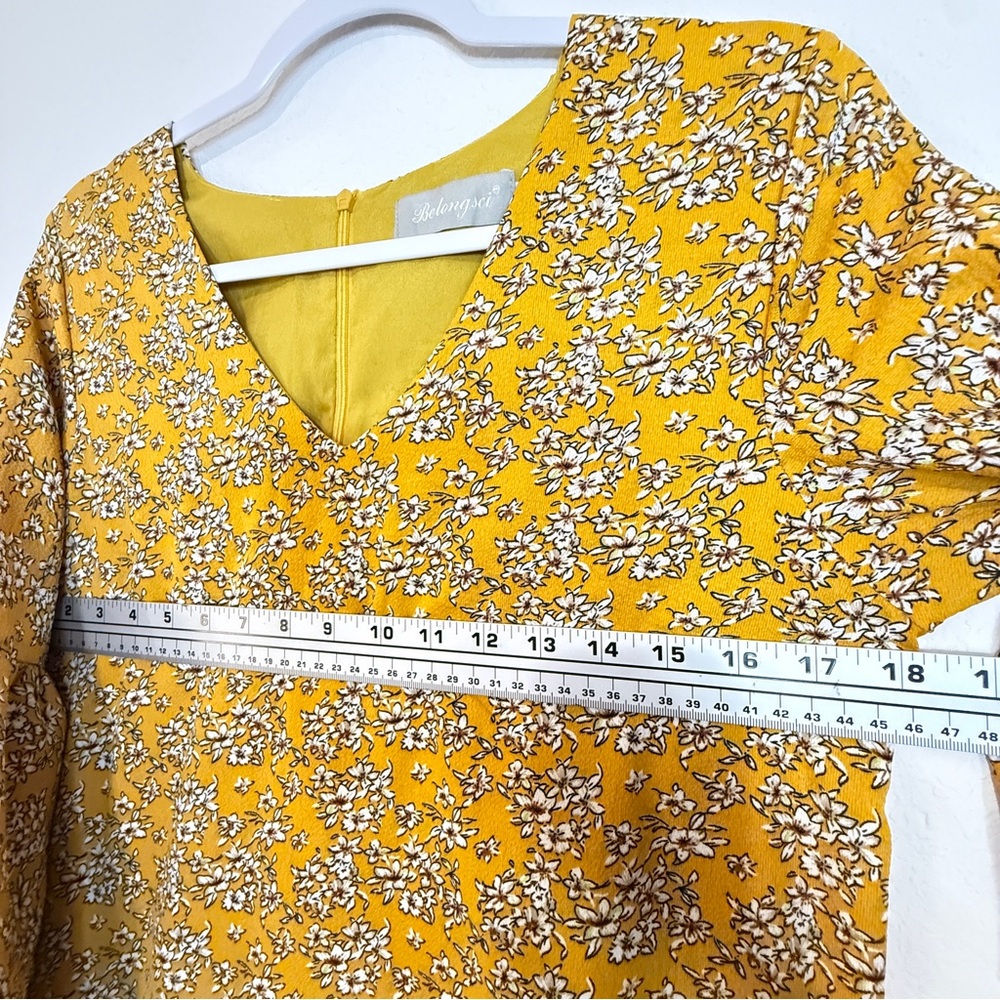 Belongsci Mustard Floral Mini Dress – Boho-Chic Sunshine Style (Size S) - Picture 7 of 16